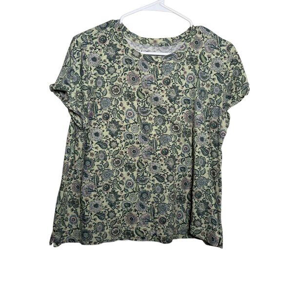 Loft T-Shirt Women's Large Green Floral Vintage Soft Crew Neck Short Sleeve Top - Picture 1 of 9